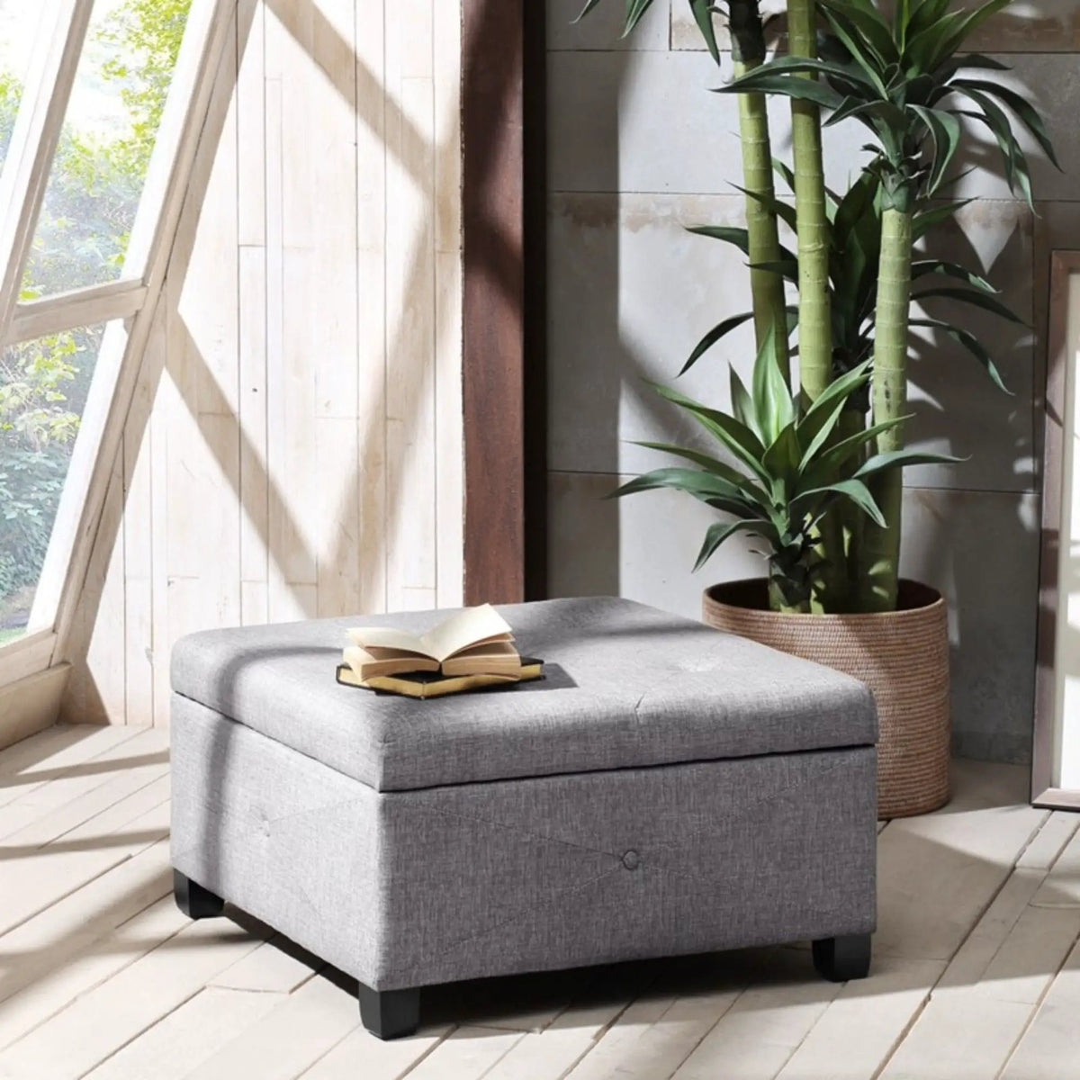 Aspen Storage Ottoman | Soft Close Lid | Button Tufted Fabric | 29.5 Inch Width
