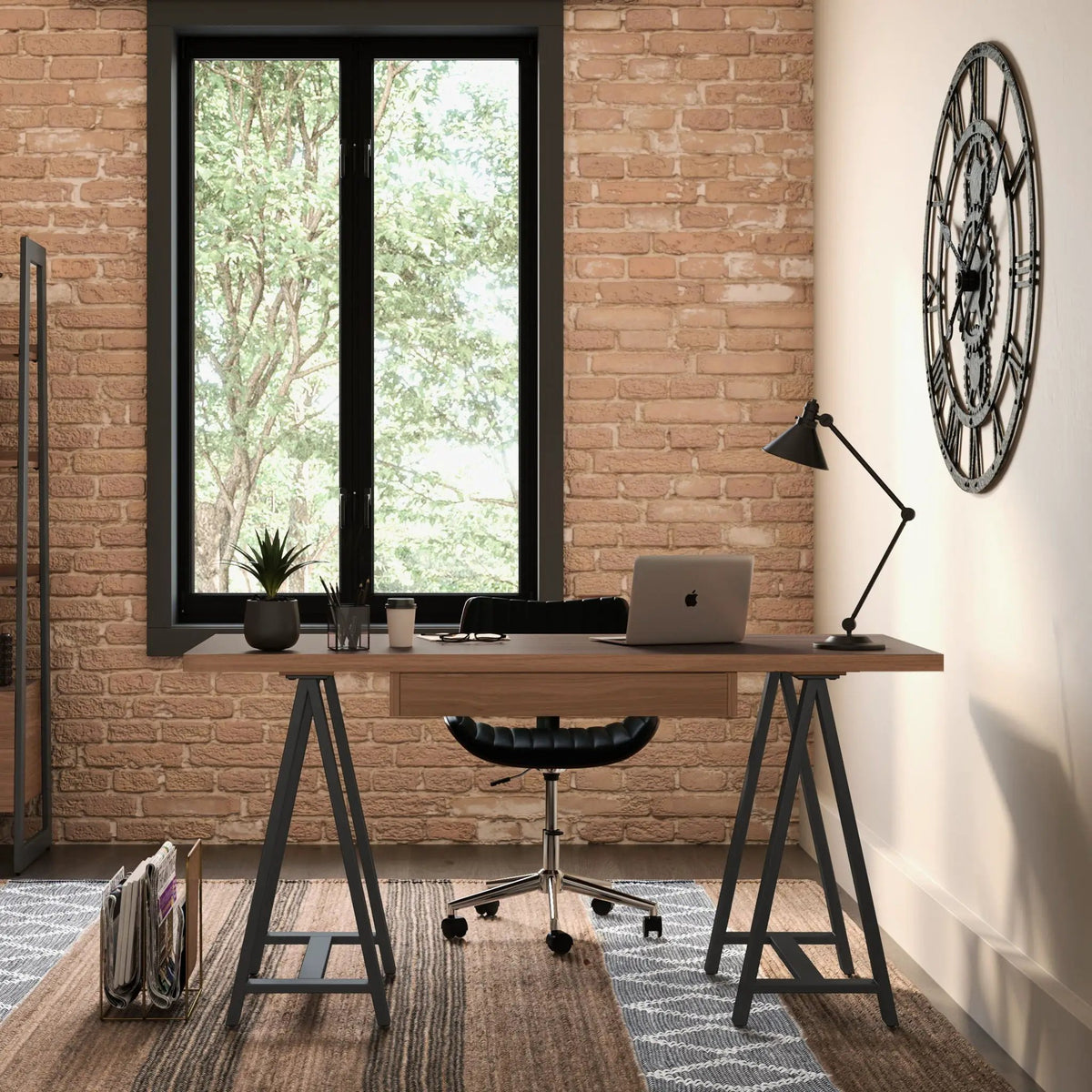 Sawhorse Handcrafted Solid Desk | Walnut Veneer And Solid Wood | Extra Thick Tabletop | 60 Inch Length
