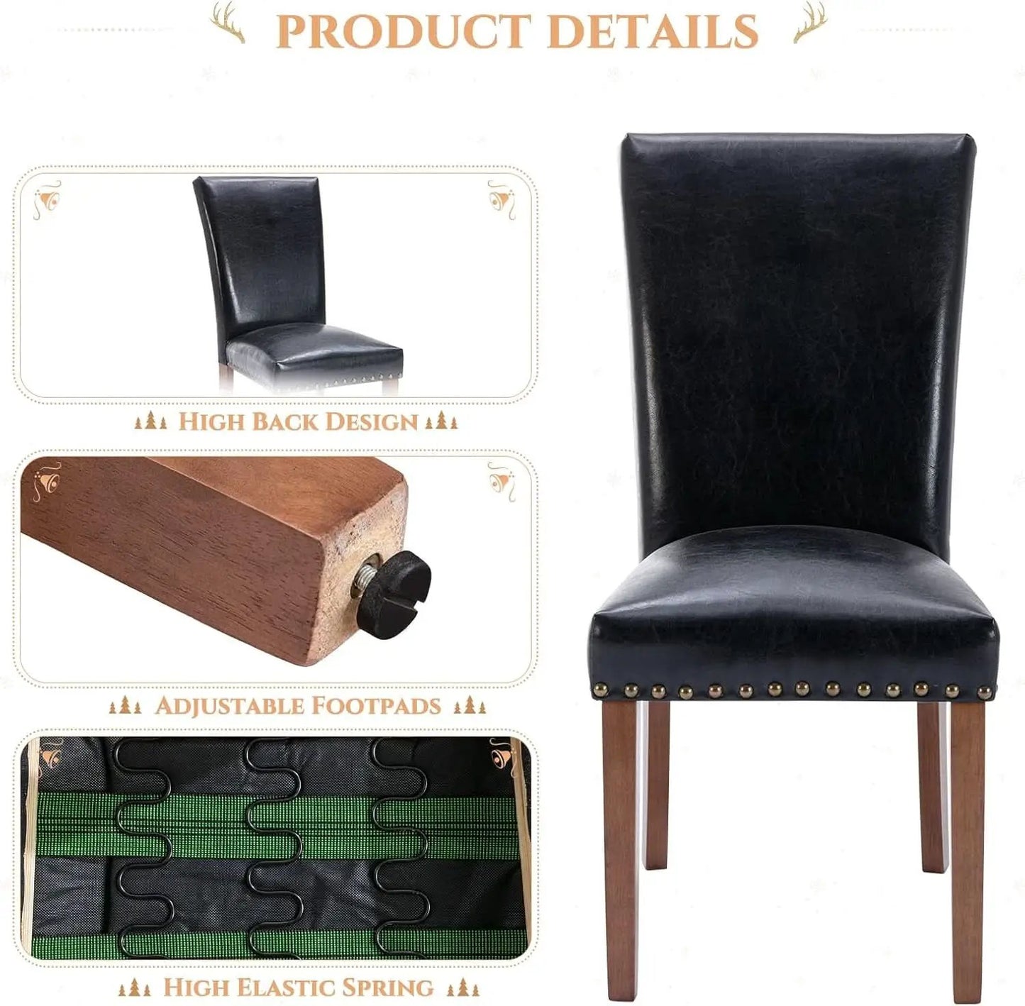 Parsons Dining Chairs Set Of 4 Black Upholstered Nailhead Trim from PriceLows™