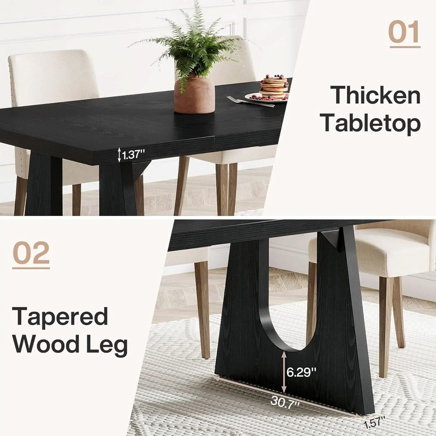 70.9 Inch Black Contemporary Rectangular Dining Table Seats 6 To 8 from PriceLows™