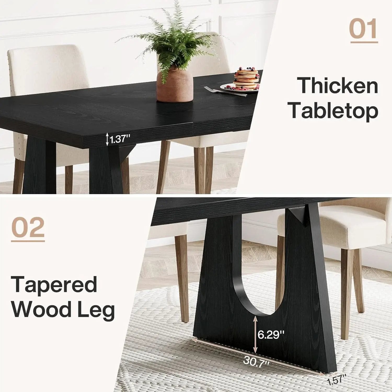 70.9 Inch Black Contemporary Rectangular Dining Table Seats 6 To 8 from PriceLows™