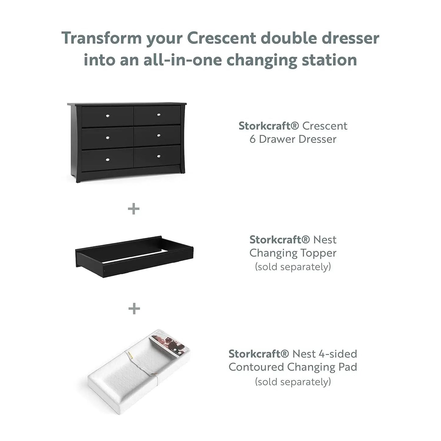 Crescent 6 Drawer Double Dresser Black GREENGUARD Gold from PriceLows™