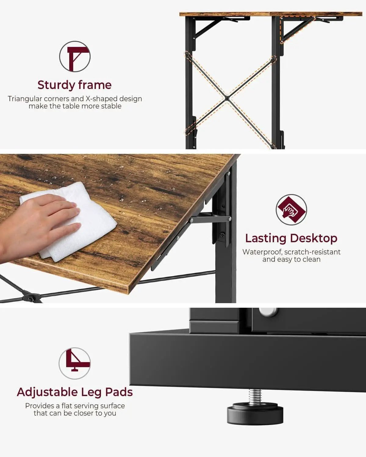 31.5 Inch Collapsible Tray Desk Rustic Brown Premium Finish from PriceLows™