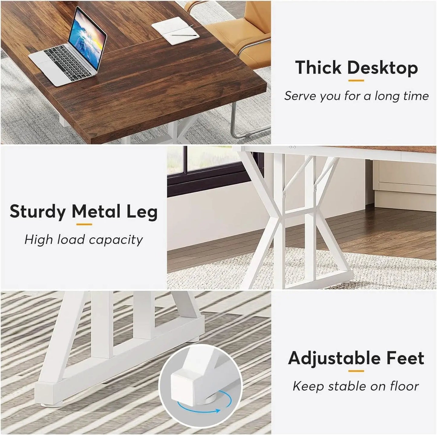 70.8 Inch Executive Desk Brown White Home Office Desk from PriceLows™