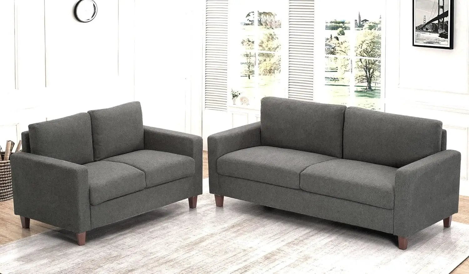 Miles 2 Piece Couch And Loveseat Set With Reversible Pillows Grey from PriceLows™