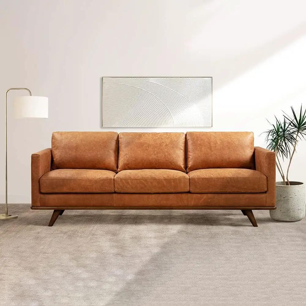 Nolita 85 Inch Cognac Tan Full Grain Pure Aniline Leather Sofa from PriceLows™