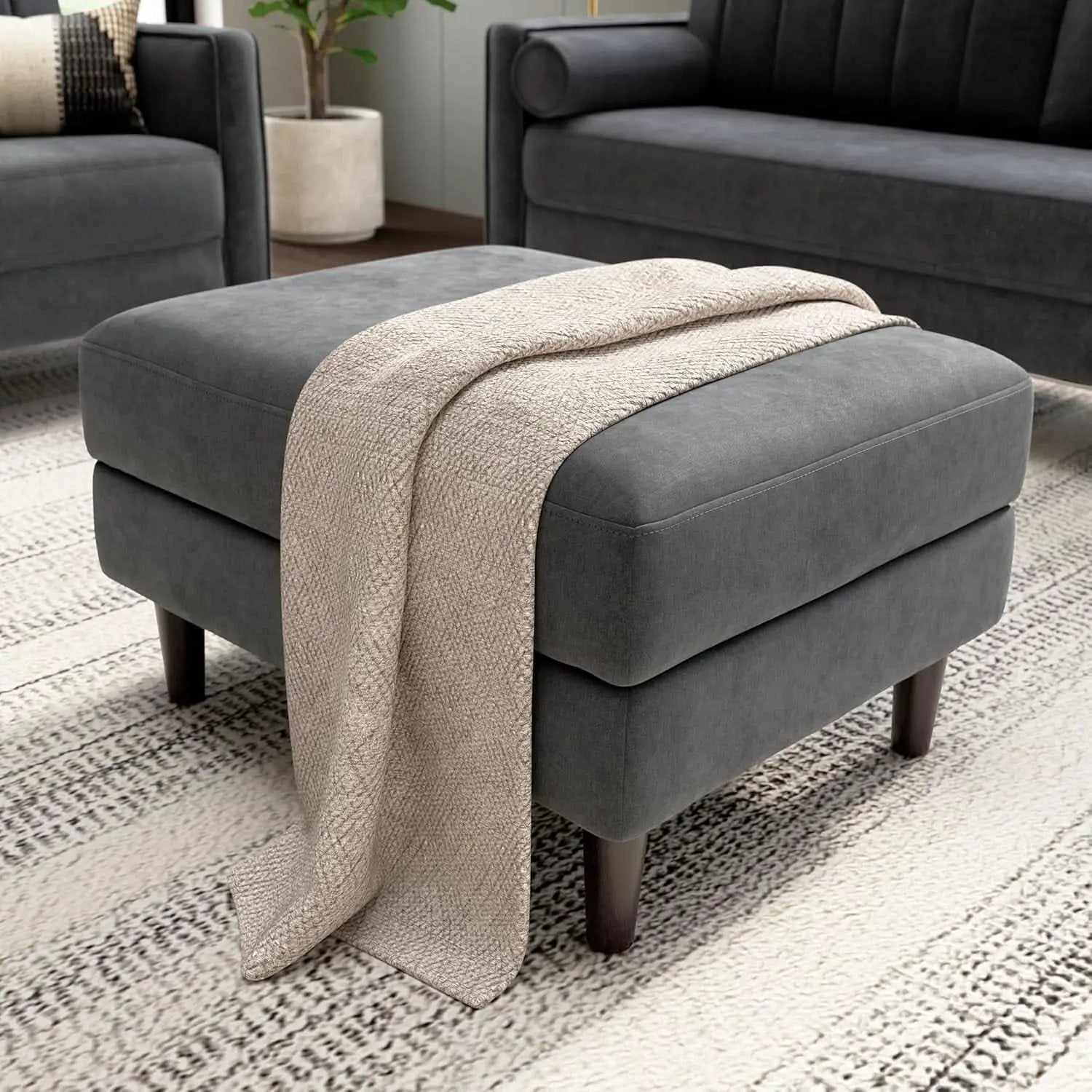 Iron Gray Chenille Reinforced Storage Ottoman Tray from PriceLows™