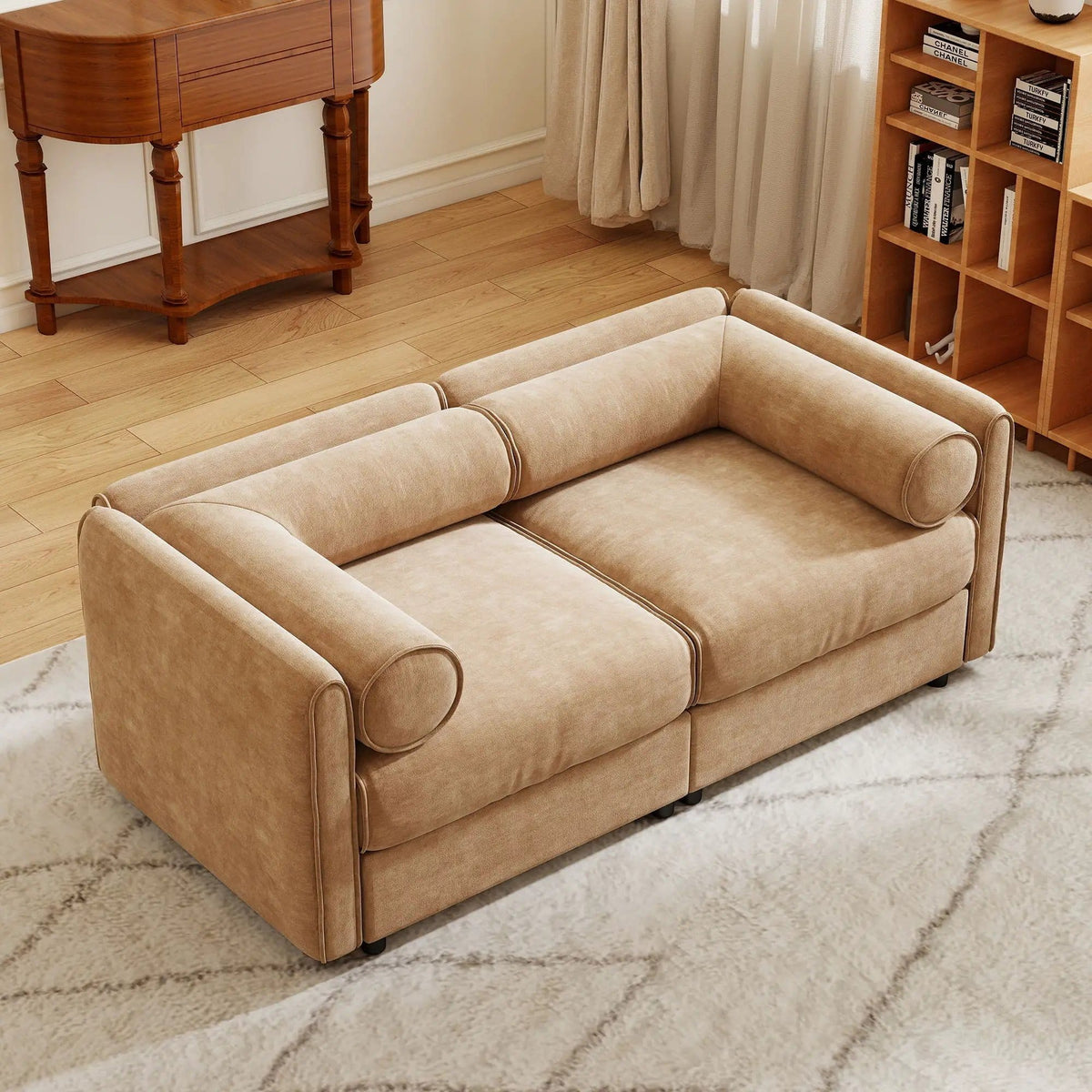 Stylish Sofa With Storage Seat And Cylindrical Backrest | Stationary Sofa | Living Room Furniture | Living Room