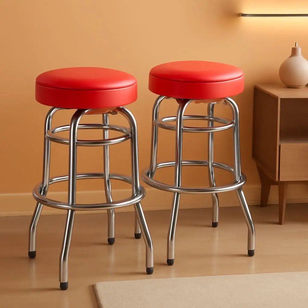 Bruno 2 Pack Chrome Barstool With Red Seat Double Ring from PriceLows™