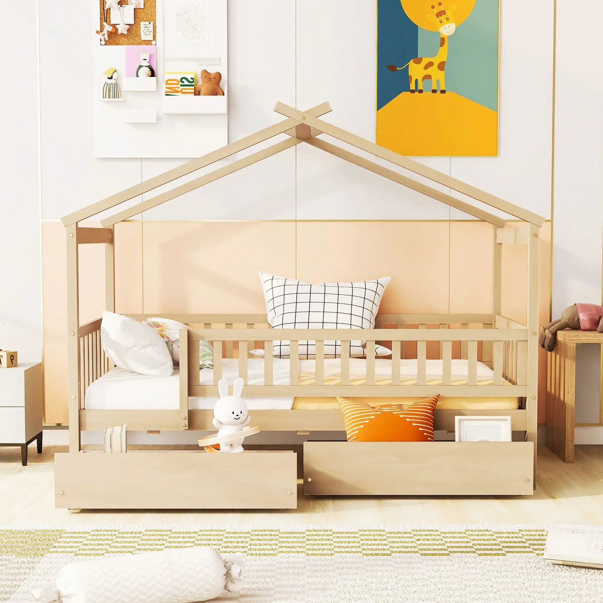 Kids House Bed With 2 Drawers | Sky Roof Design | Classic House Shape | 62.9 Inch Height