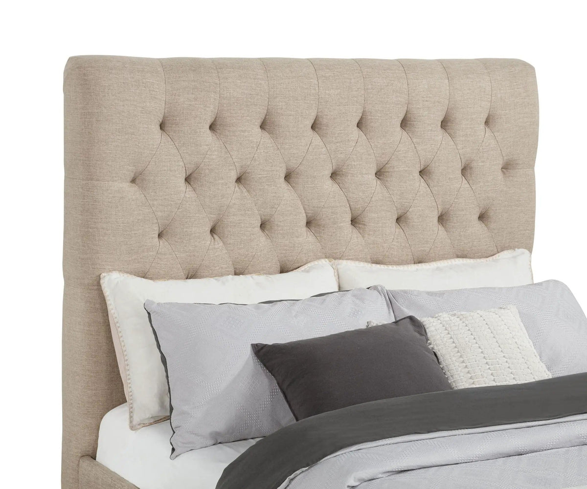 Chloe Upholstered Full Panel Bed Oatmeal | 57.75 x 84.25 x 53 in | Fabric & Plywood | Bedroom