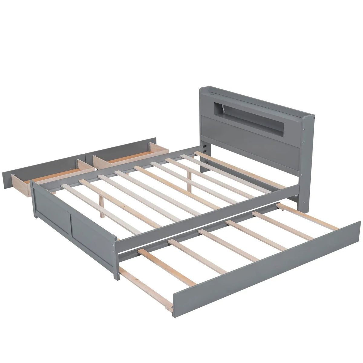Storage Platform Bed | Color Changing LED Lights | Twin Trundle | 2 Drawers