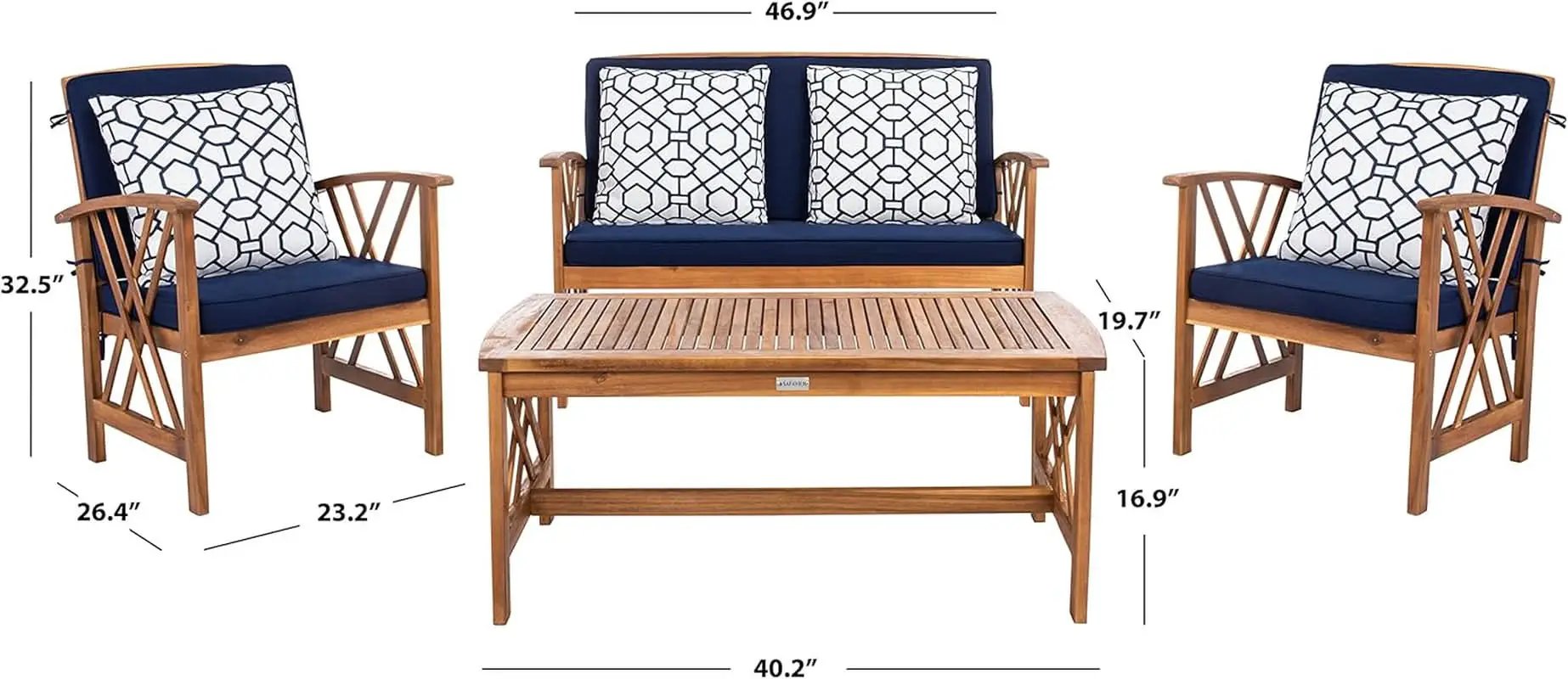 Fontana 4 Piece Patio Set Navy Cushions Geometric Pattern from PriceLows™