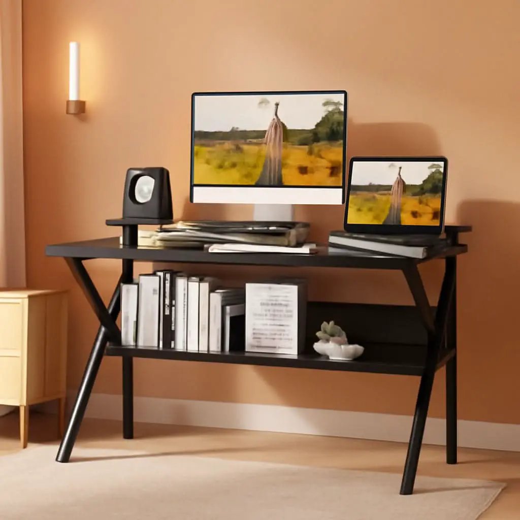 Compact Computer Desk With Monitor Stand 27.5 Inch Black from PriceLows™