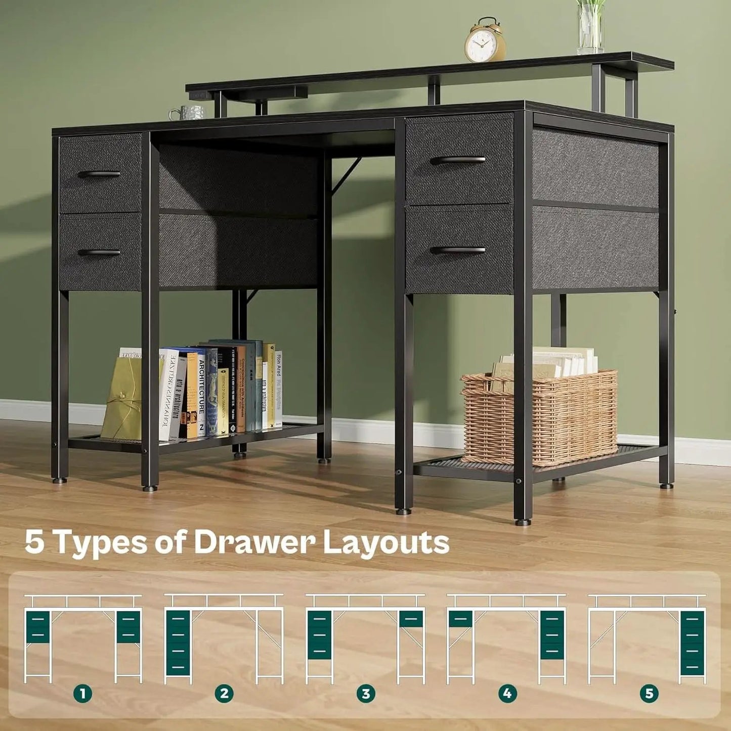 47 Inch Computer Desk With 4 Drawers And LED Lights Black from PriceLows™