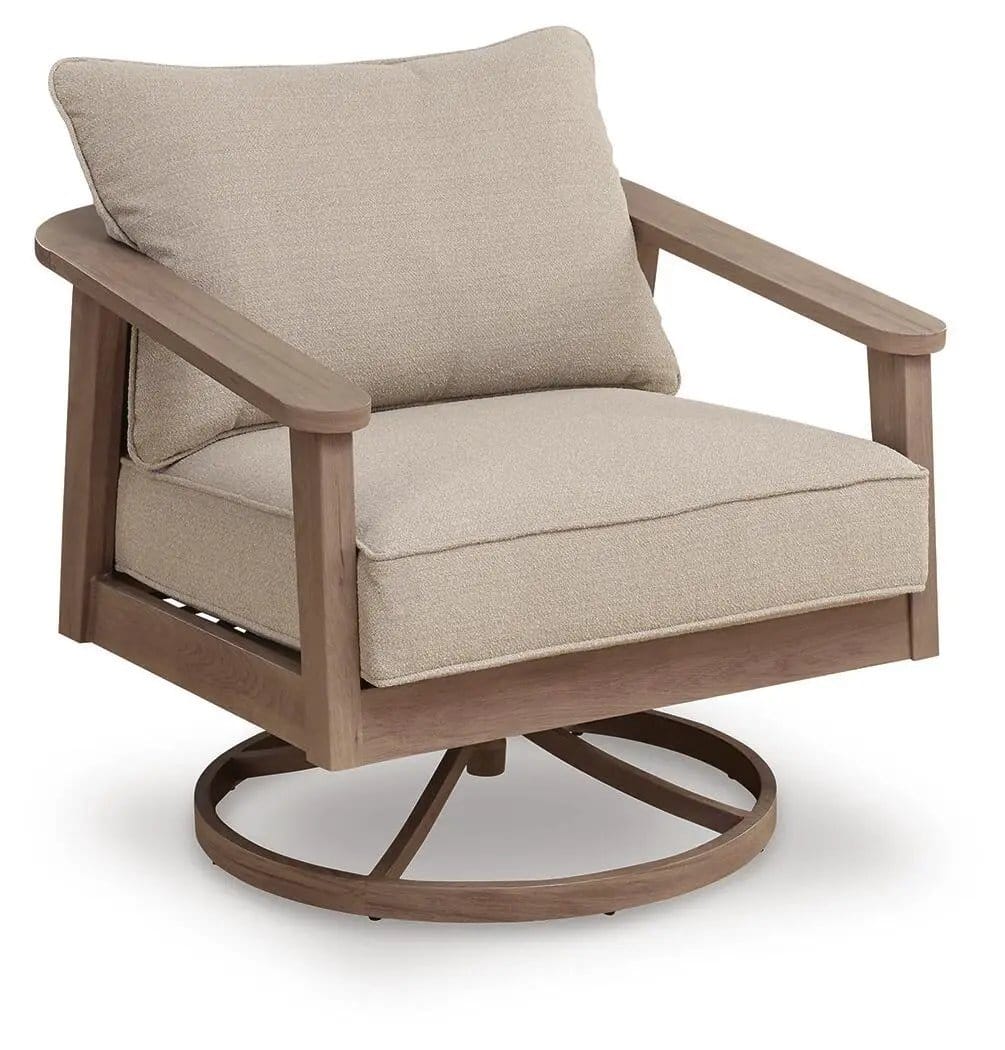 Harmony Headlands Swivel Lounge With Cushion Swivel Chair | 32.5 x 35.5 x 37.13 in | Polyester & Fabric | Natural / Gray