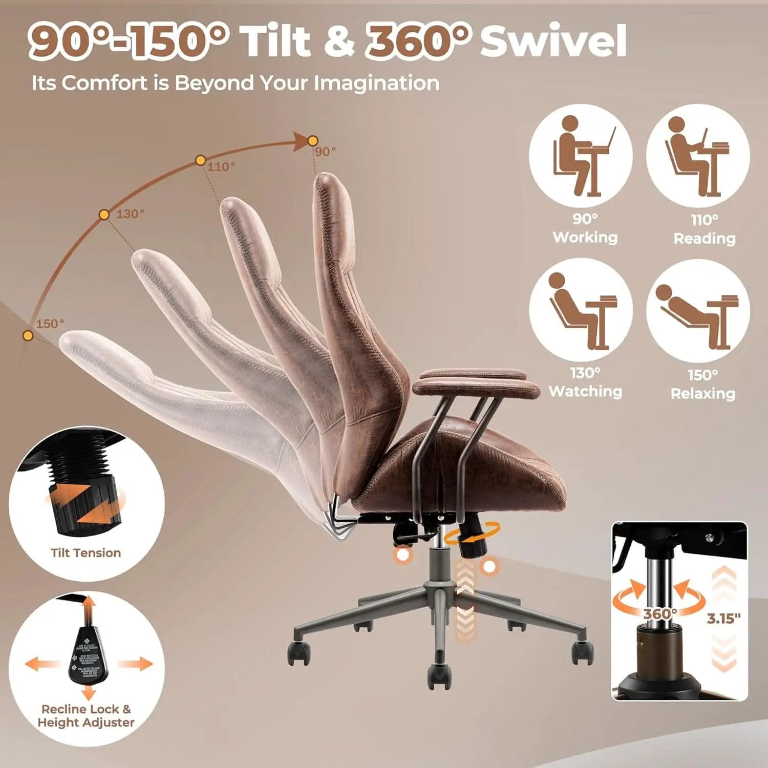 Ergonomic Office Chair High Back Dark Coffee Executive from PriceLows™