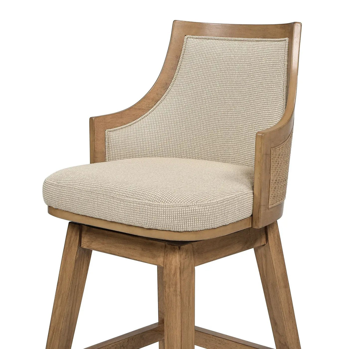 Bahama Swivel Counter Stool | Taupe Beige | Cane High Back | Recessed Arms