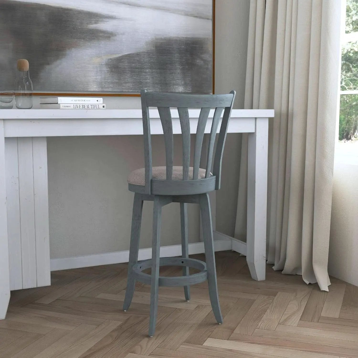 Bar Height Swivel Stool 30 Inch Blue Wire Brush Finish from PriceLows™