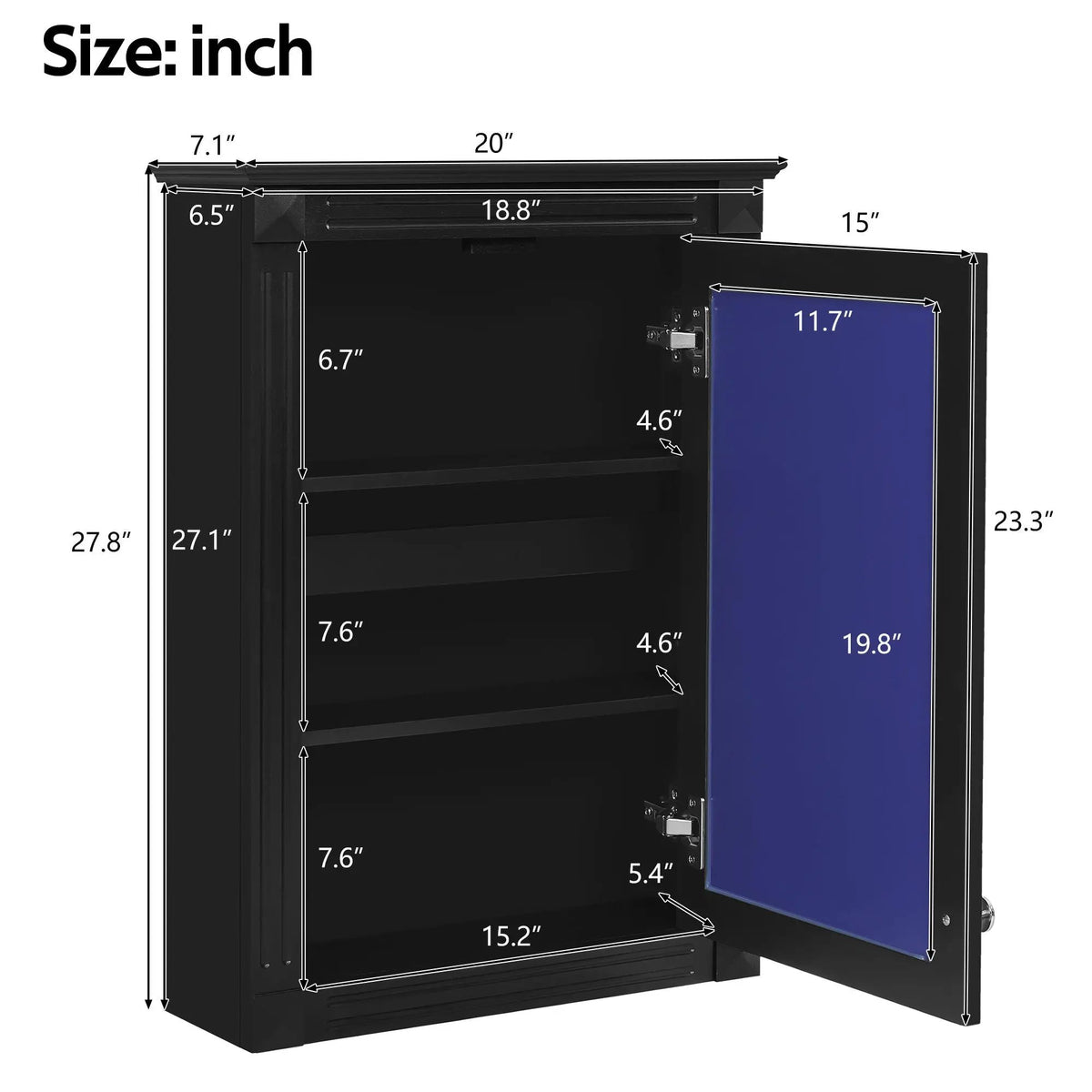 Over-Toilet Medicine Cabinet | Wall Mounted | Full-Length Mirror | Height-Adjustable Shelf