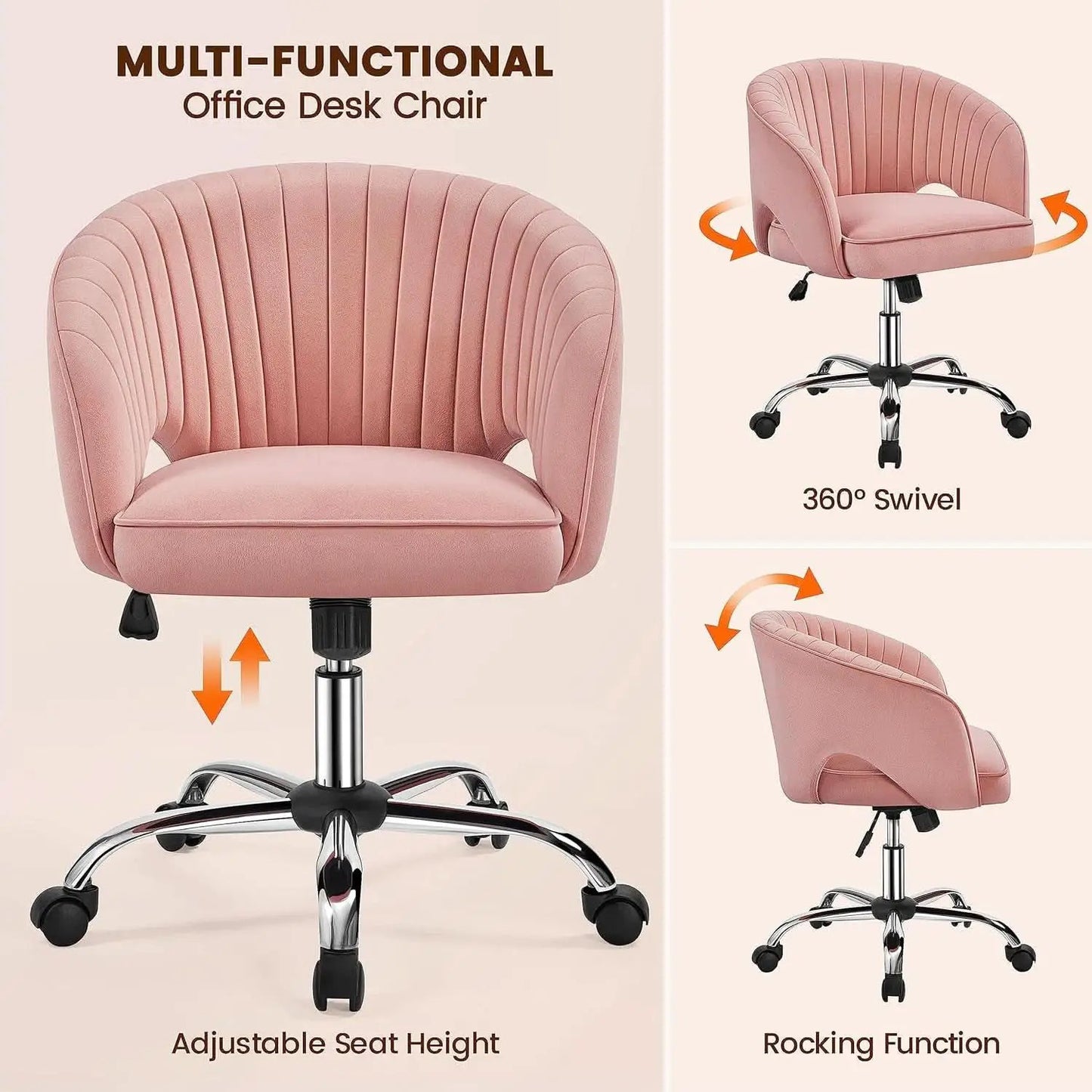 Pink Velvet Desk Chair Backrest Office Chair Modern from PriceLows™
