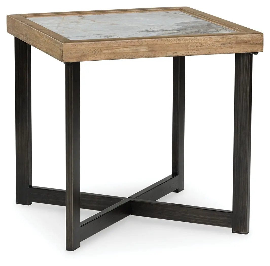 Montia Square End Table | Sintered Stone Top | Mango Veneer | Black Finish Frame
