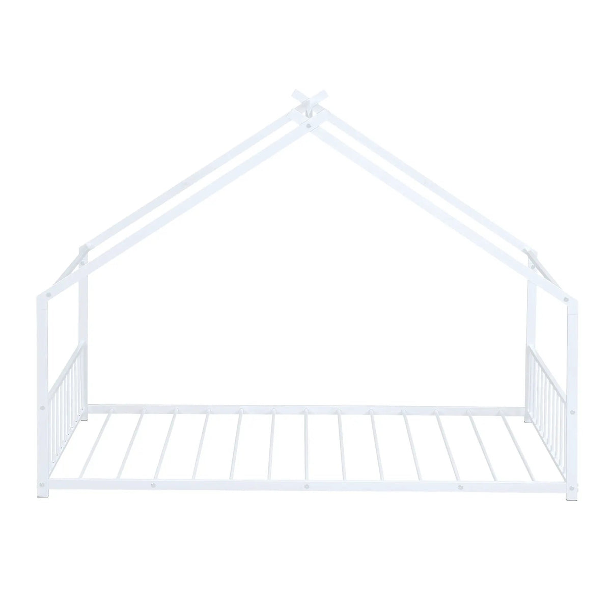 Metal House Bed | Roof Design | Semi-Enclosed Play Space | Contemporary Neutral Finish