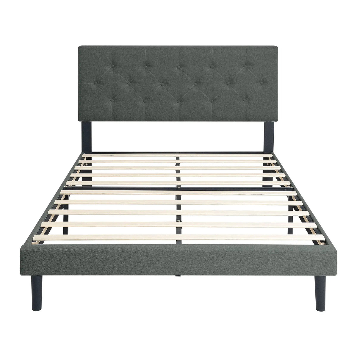 Platform Bed Frame | Button Tufted Headboard | Box Spring Free