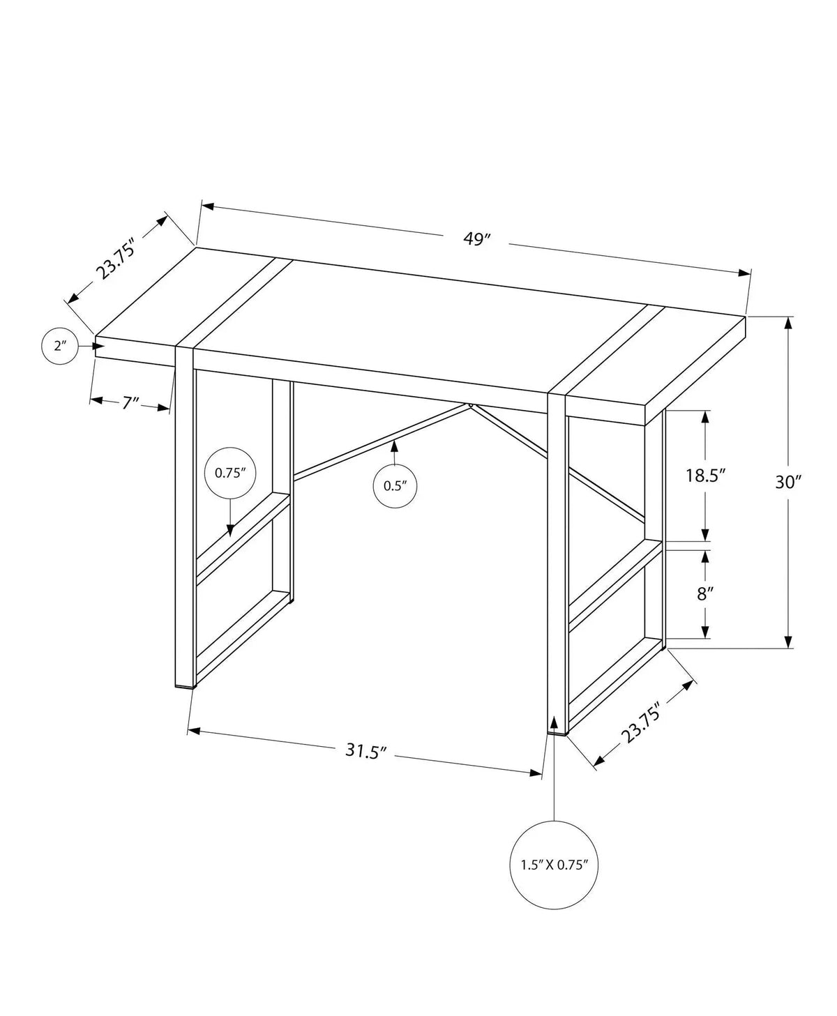 Industrial Computer Desk | 49 Inch Width | Robust Metal Legs | X-Shaped Support Bar