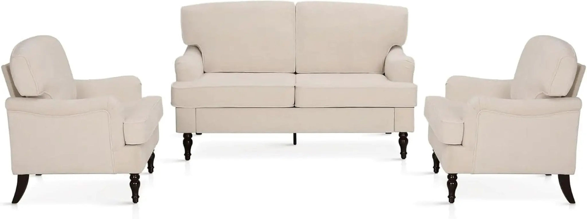 Three Piece Living Room Furniture Set With Linen Fabric Loveseat And Two Accent Chairs Off White from PriceLows™