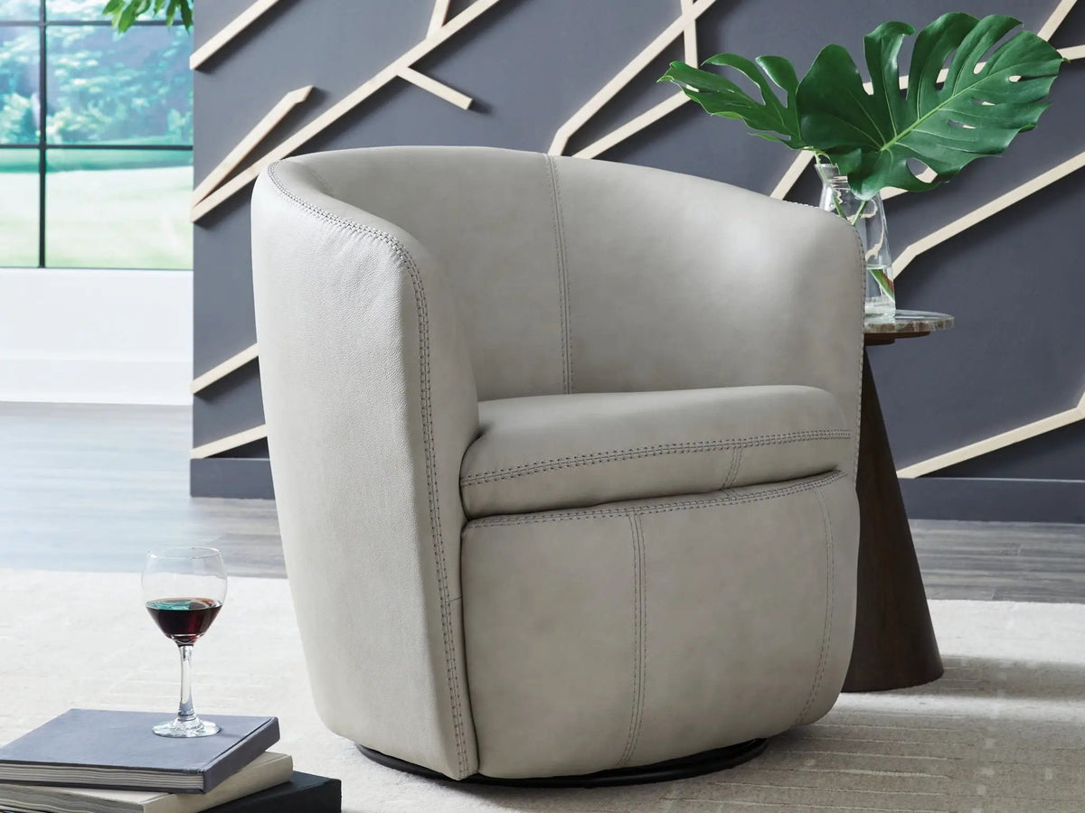 Kierreys Swivel Accent Chair | Supple Leather | Barrel Back | 31.63 Inch Height