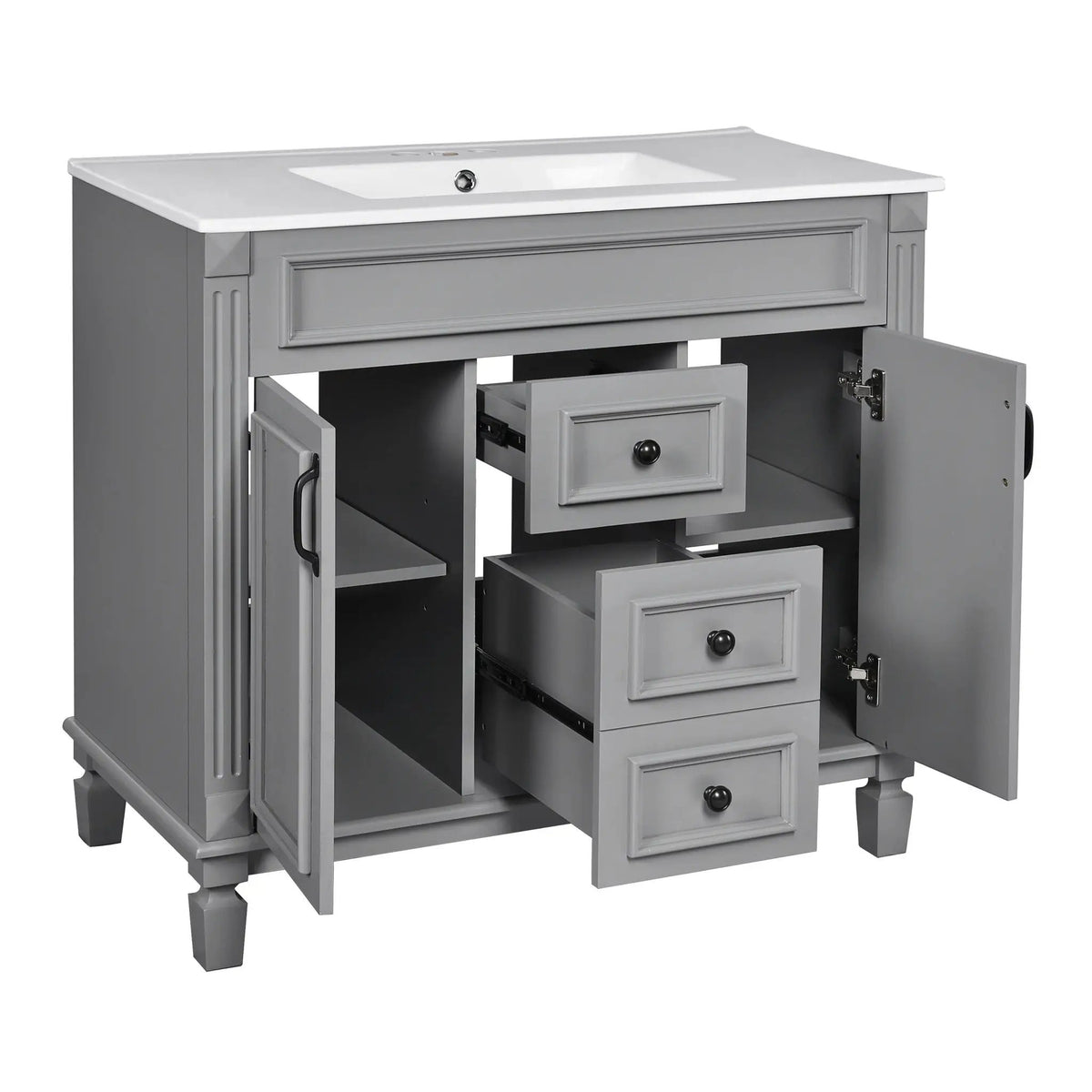 Bathroom Vanity With Top Sink | Mirror Cabinet Included | 2 Soft Closing Doors | 2 Drawers