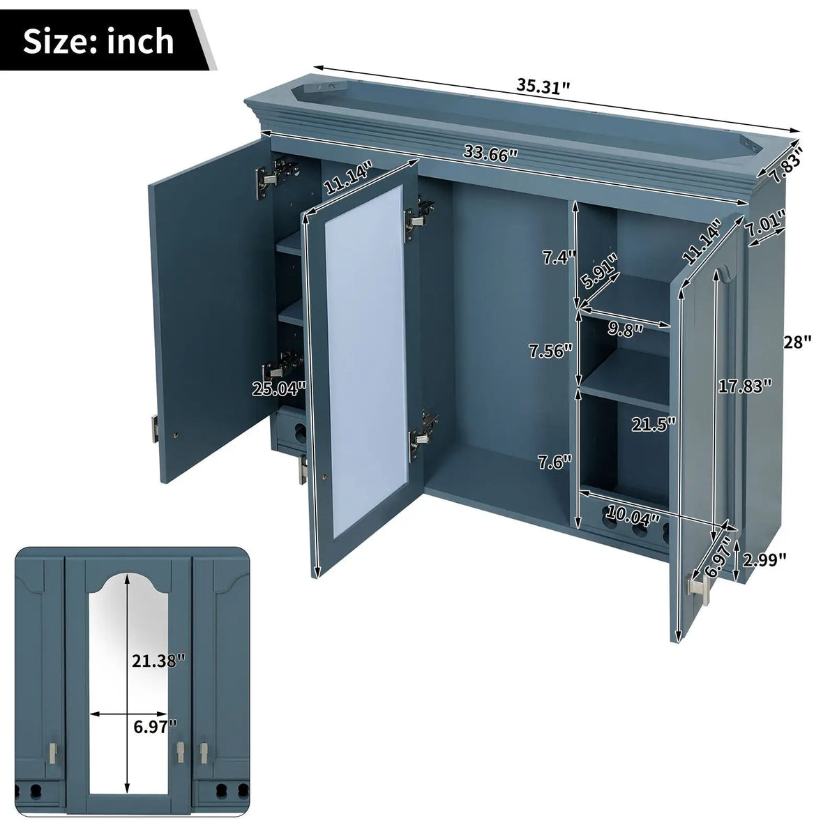 Wall Mount Mirror Cabinet | Adjustable Shelves | Soft Closing Hinges