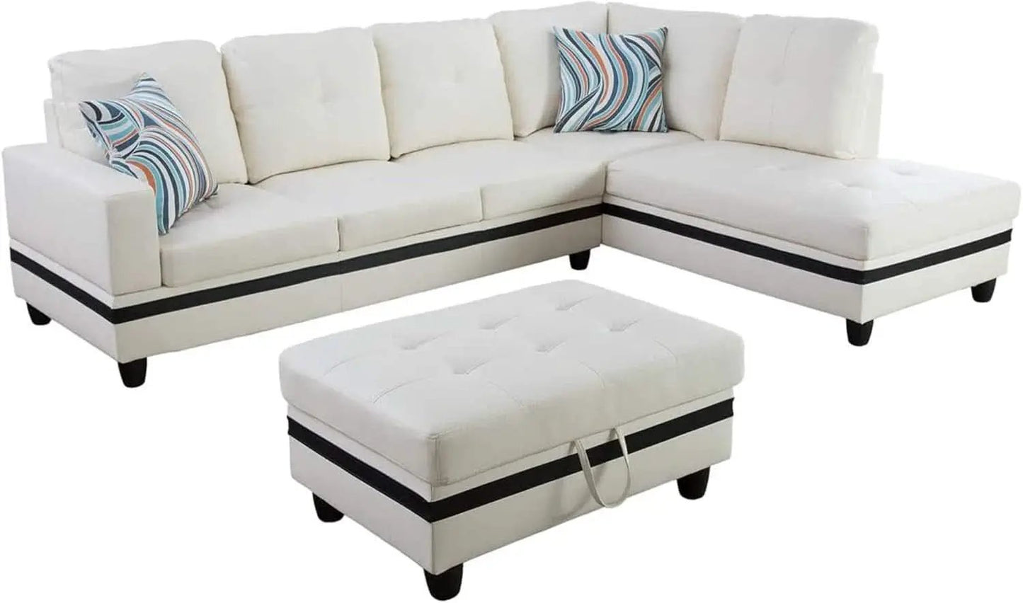 Sectional Sofa Faux Leather White L Shaped Couch Set from PriceLows™