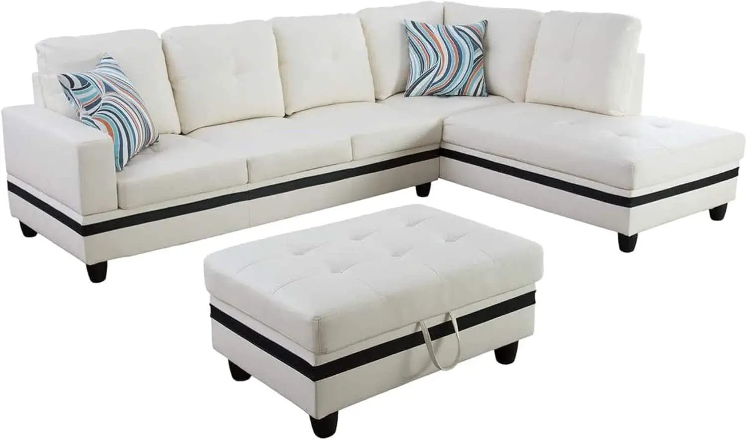 Sectional Sofa Faux Leather White L Shaped Couch Set from PriceLows™