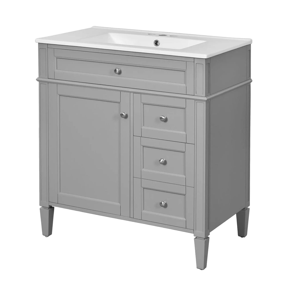 30 Inch Bathroom Vanity With Top Sink | 2 Drawers | Tip-Out Drawer | Vintage-Inspired Handles