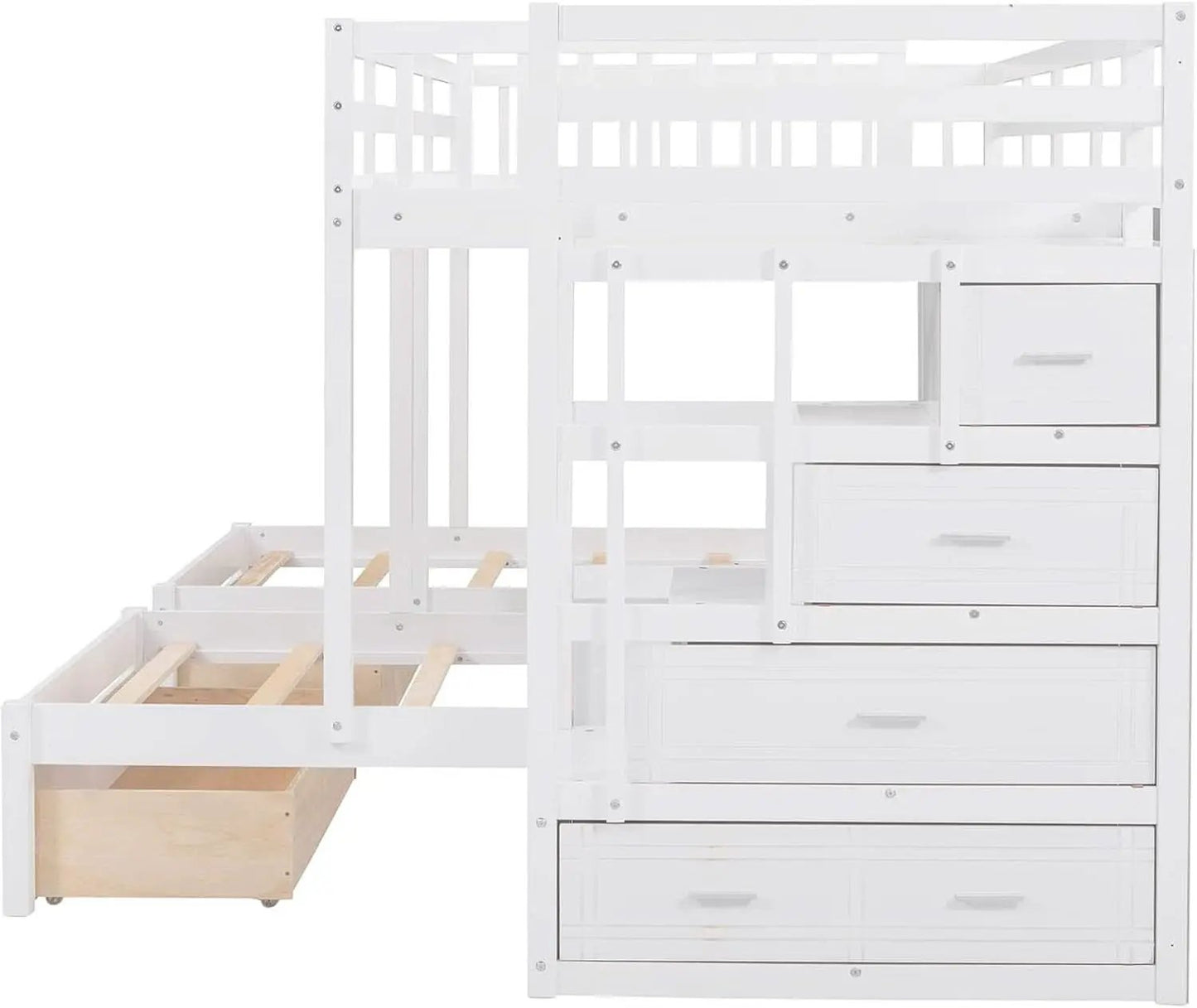 White Triple Bunk Bed With Storage Staircase Full Over Twin And Twin Bunk Bed from PriceLows™