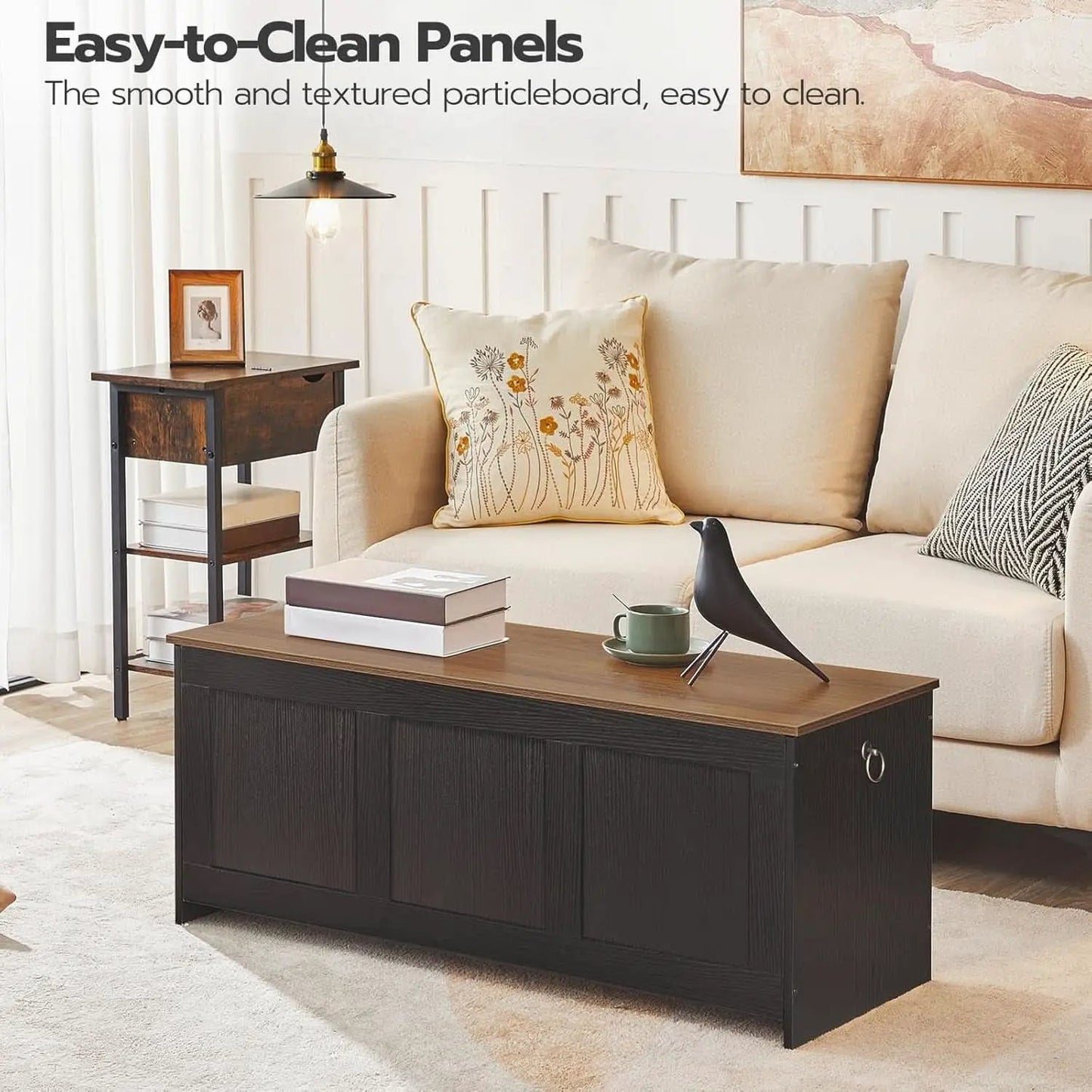 39.3Inch Walnut Storage Bench Featuring Extra Lift from PriceLows™