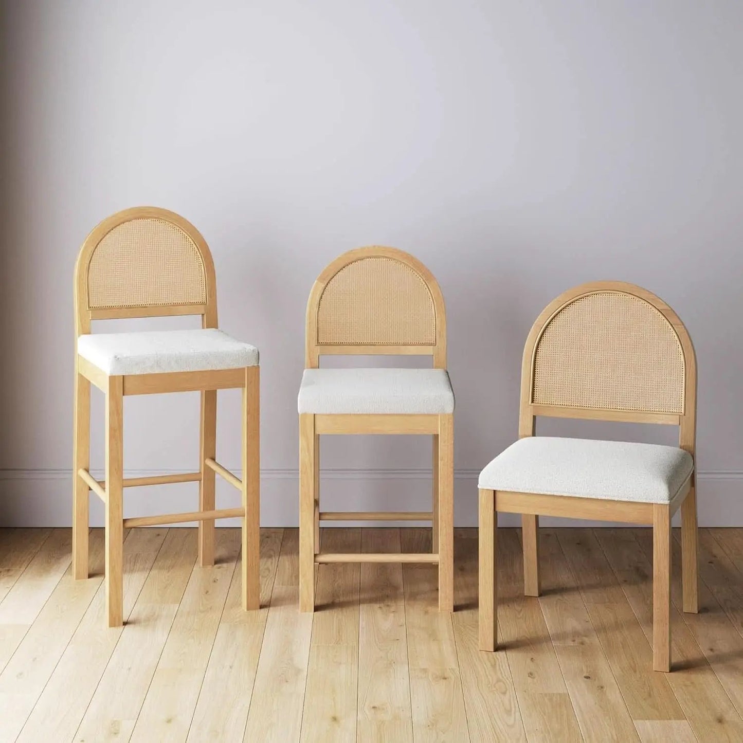 Bailey 19 Inch Boucle Dining Chair With Rattan Back And Wood Legs from PriceLows™