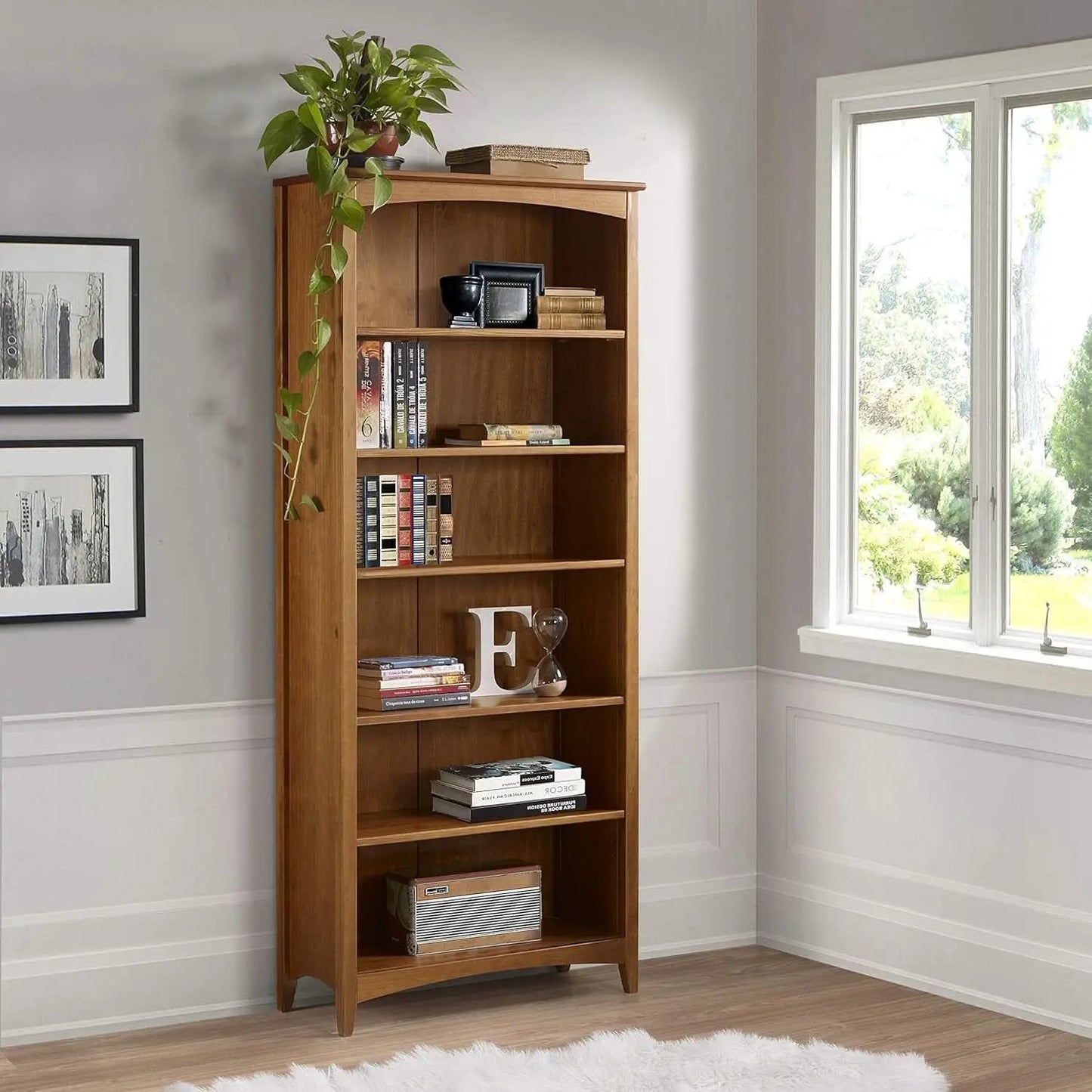 Shaker Style 6 Shelf Bookcase Solid Wood 72 Inch Tall from PriceLows™