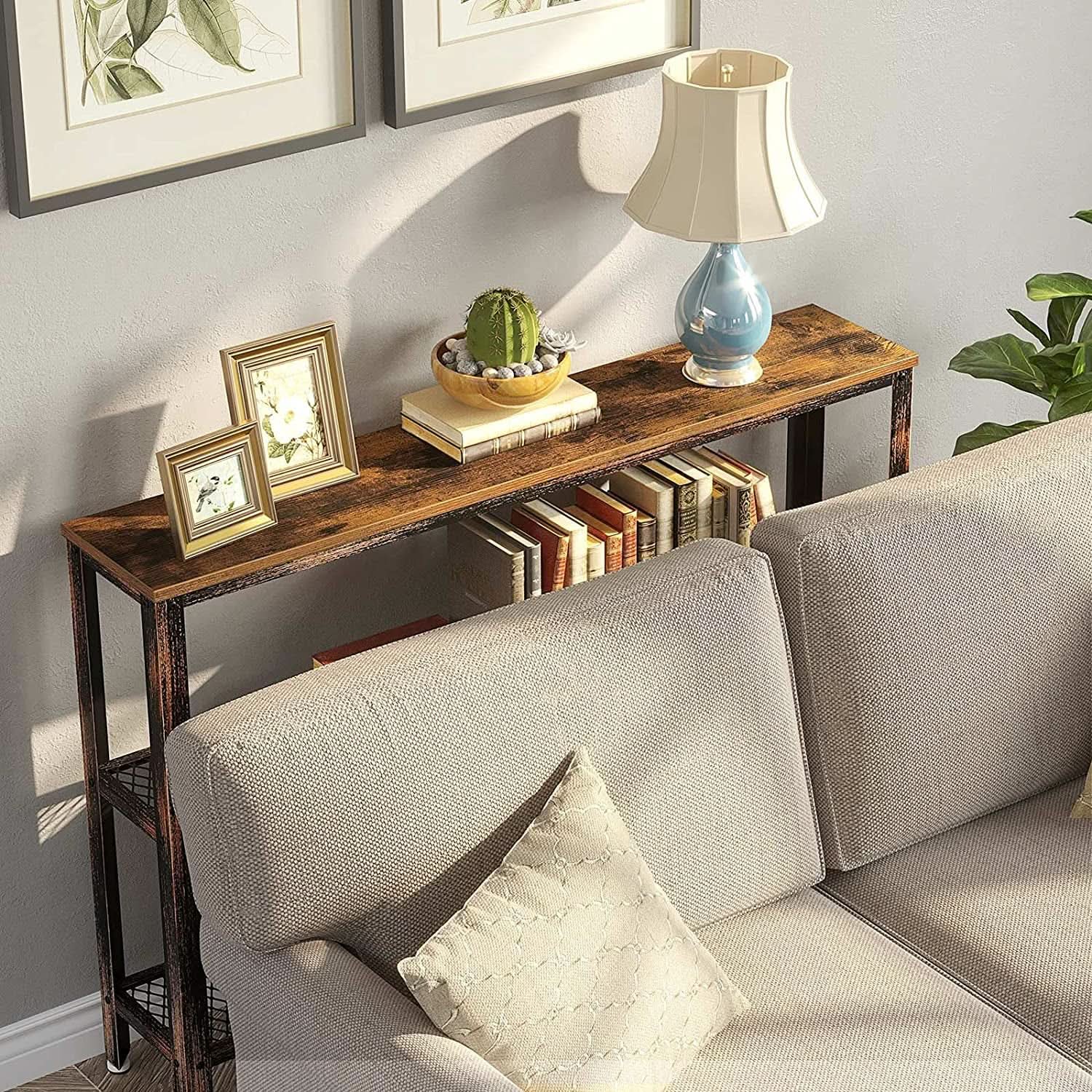 Rustic Console Table 47.25 Inch Long With Mesh Shelves from PriceLows™