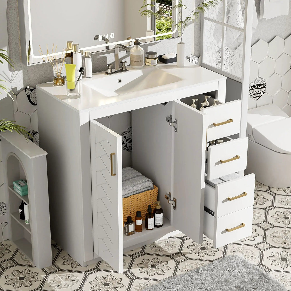 36 Inch Bathroom Vanity | Ceramic Sink Combo | 3 Drawers | Soft Closing Doors
