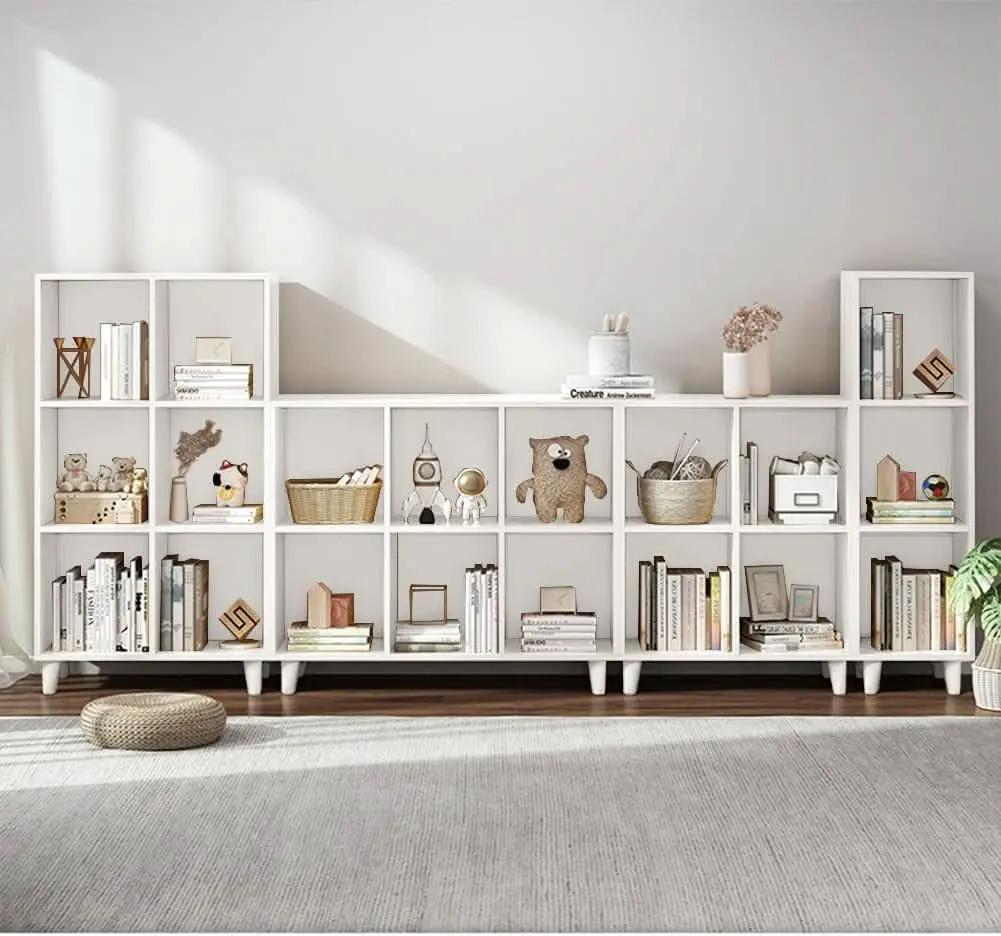 Open Cube Low Bookcase 3 Tier Freestanding White Bookshelf from PriceLows™