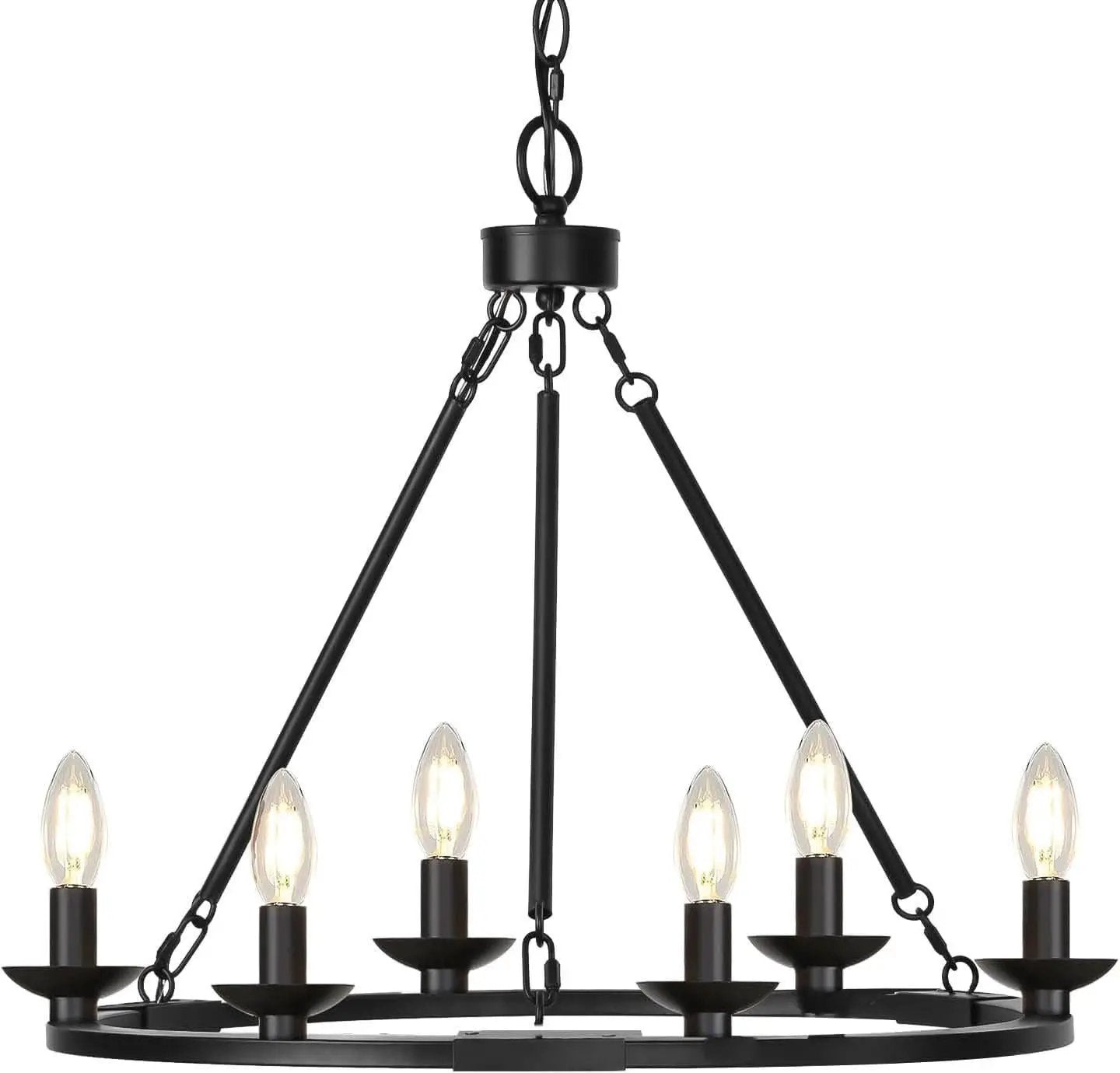 Black Farmhouse Wagon Wheel Chandelier Six Light Fixture from PriceLows™