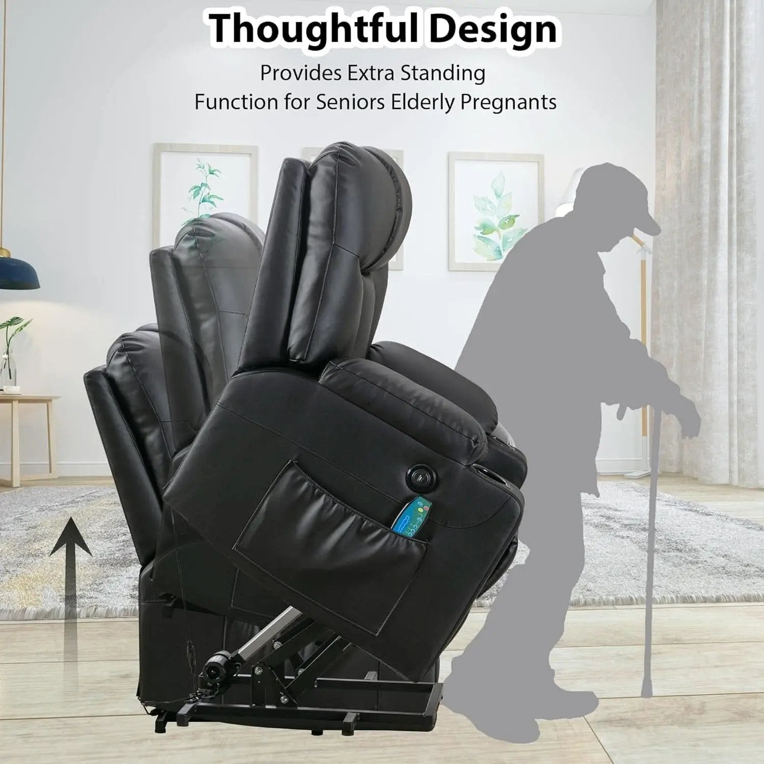Wide Leather Recliner With Power Lift And Massage Heat from PriceLows™