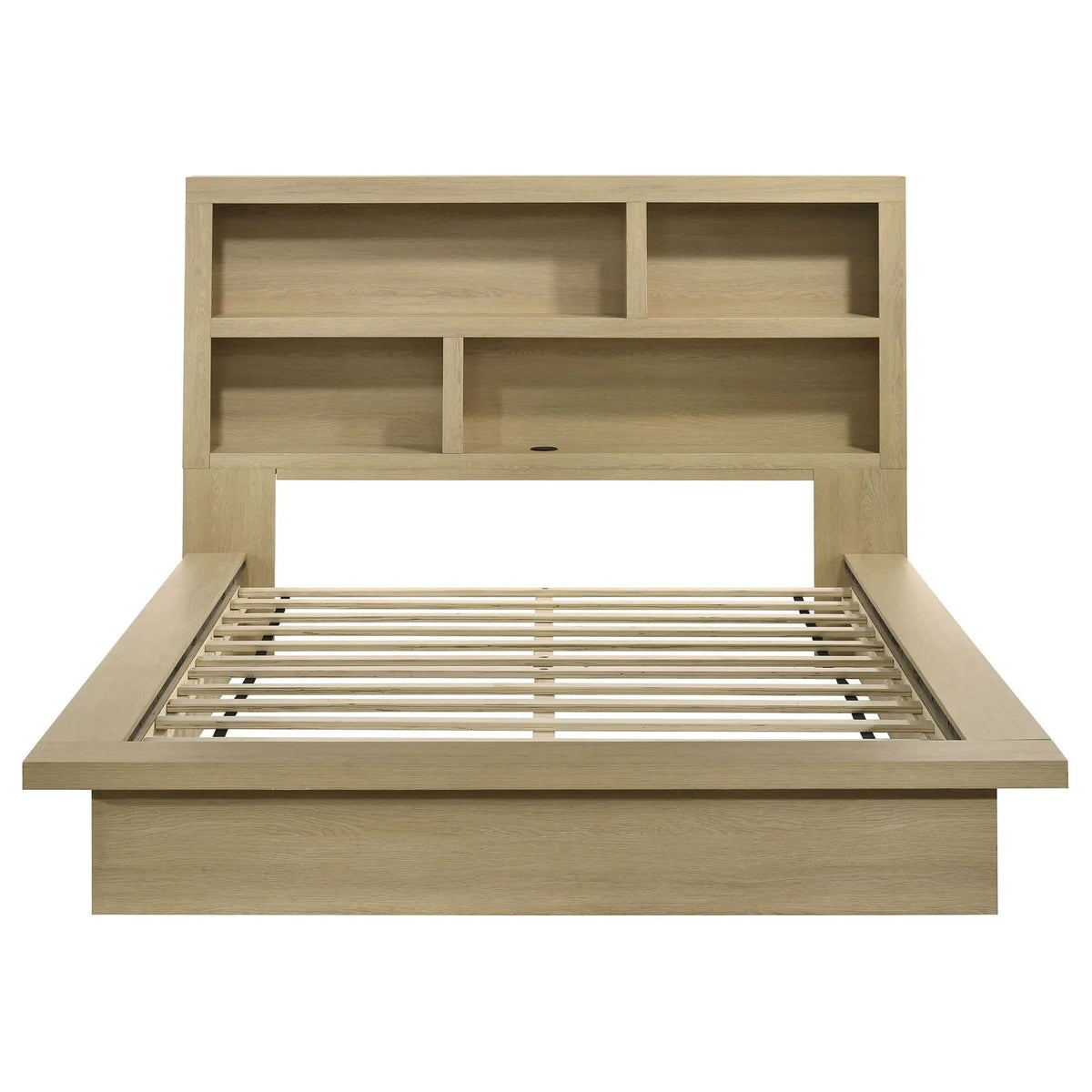 Hendricks Queen Bookcase Headboard Platform Bed | 73.5 x 96.25 x 51.5 in | Engineered Wood & Veneer | Light Oak