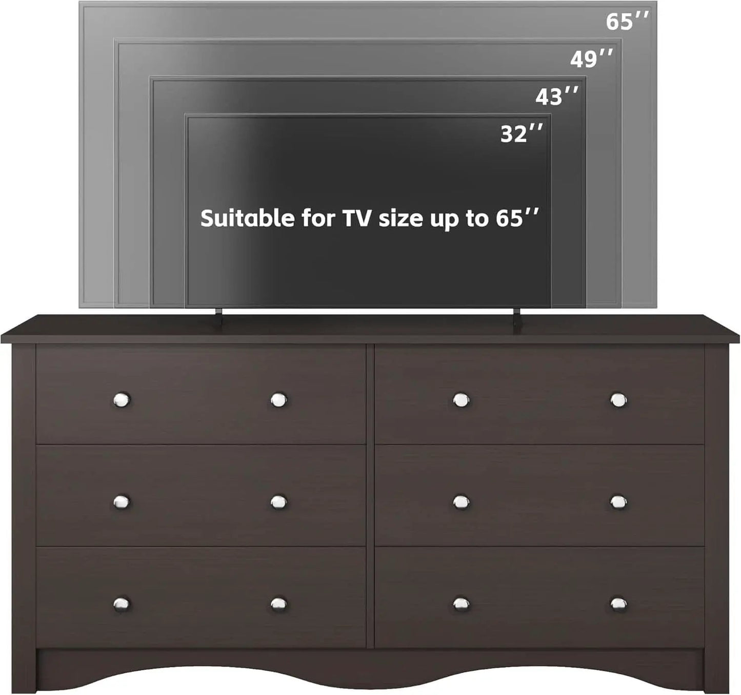 6 Drawer Dresser And TV Stand For 65 Inch TV Brown from PriceLows™