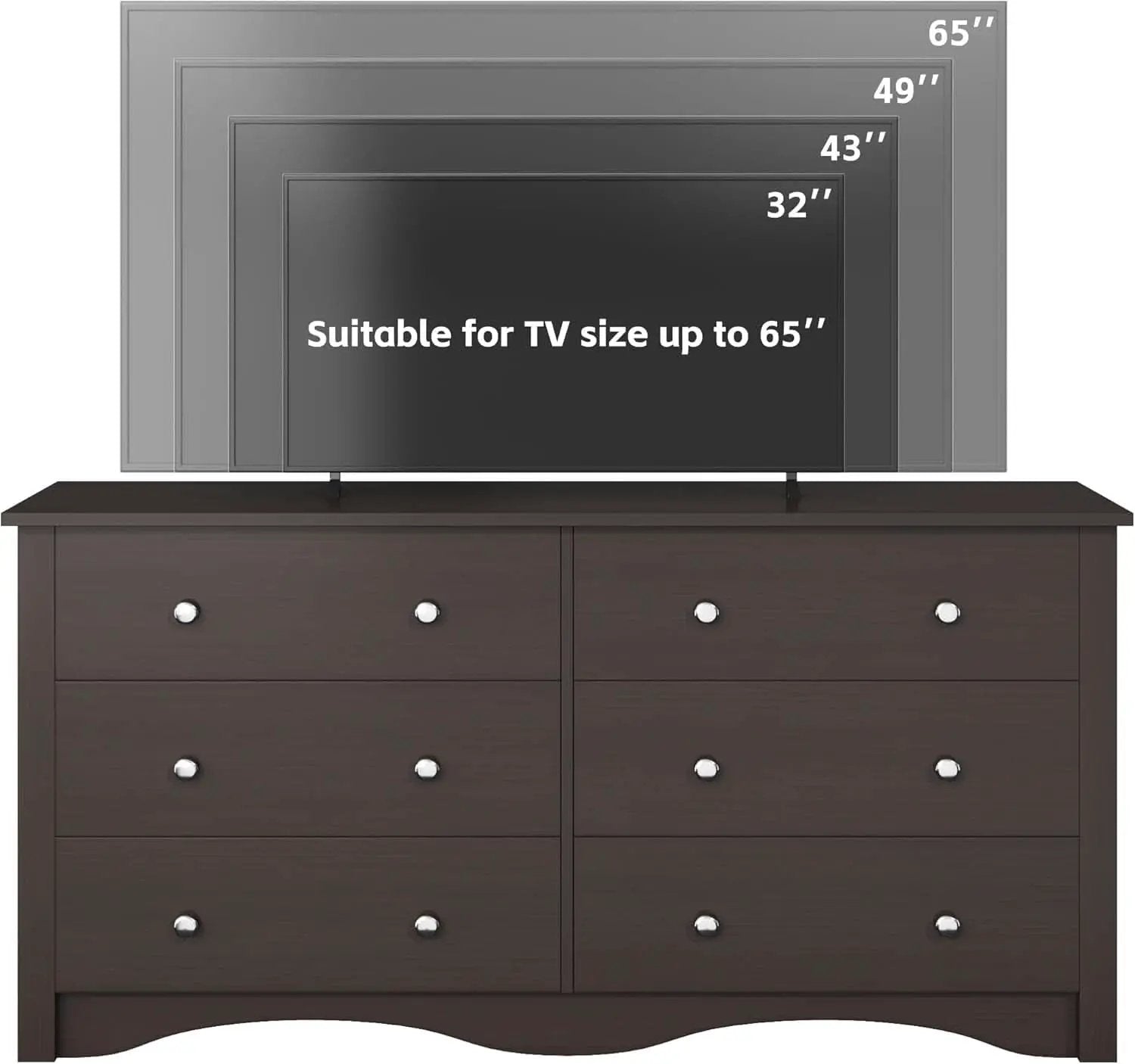 6 Drawer Dresser And TV Stand For 65 Inch TV Brown from PriceLows™