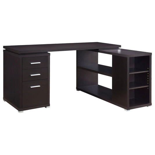 Yvette 60-inch 3-drawer L-Shape Computer Desk 2 Piece Home Office Set | 60 x 47.25 x 29.5 in | Engineered Wood & Veneer | Cappuccino