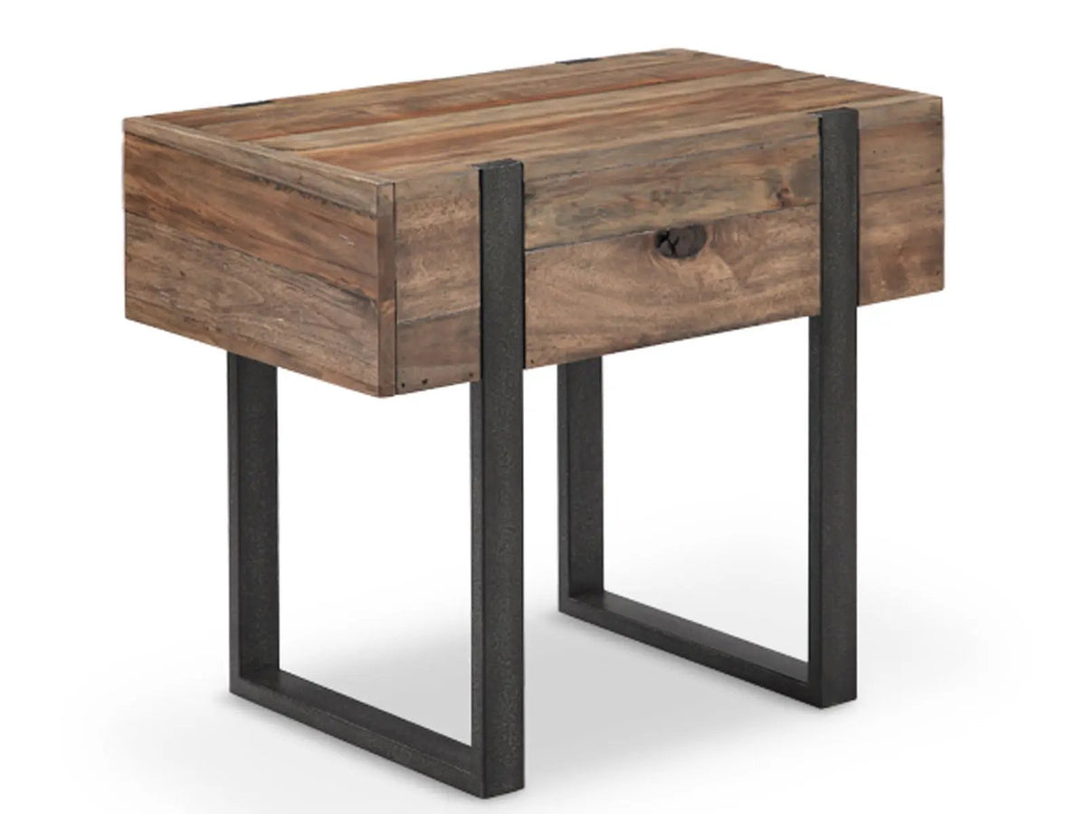 Prescott Reclaimed Wood Table | Rustic Honey Finish | Distressed Iron Base | Hardwood Veneer